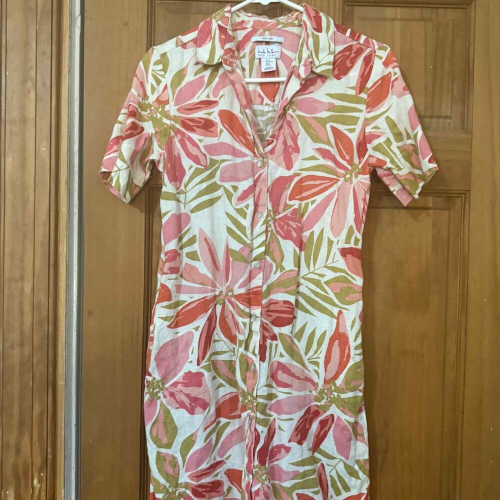 Nicole Miller Linen Floral Dress - Size XS
